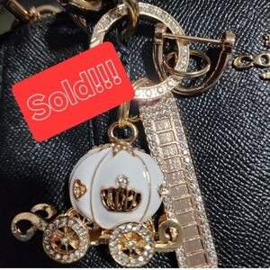 Gold and White Carriage With Rhinestones & Personalized Numbers Charm & Keychain